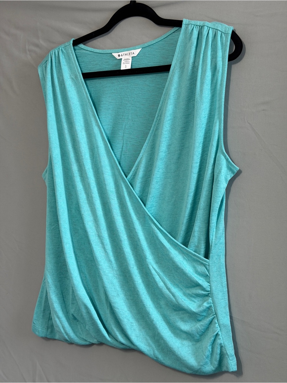Athleta Womens Breezy Wrap Tank Top Size L Gulf Green Yoga Gym Running Ruching - Picture 3 of 10